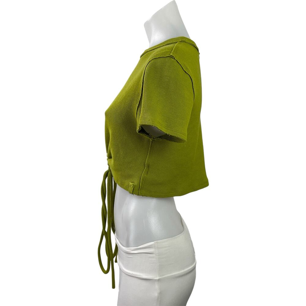 Free People Olive Green Tie-Front Crop Top - Picture 2 of 5